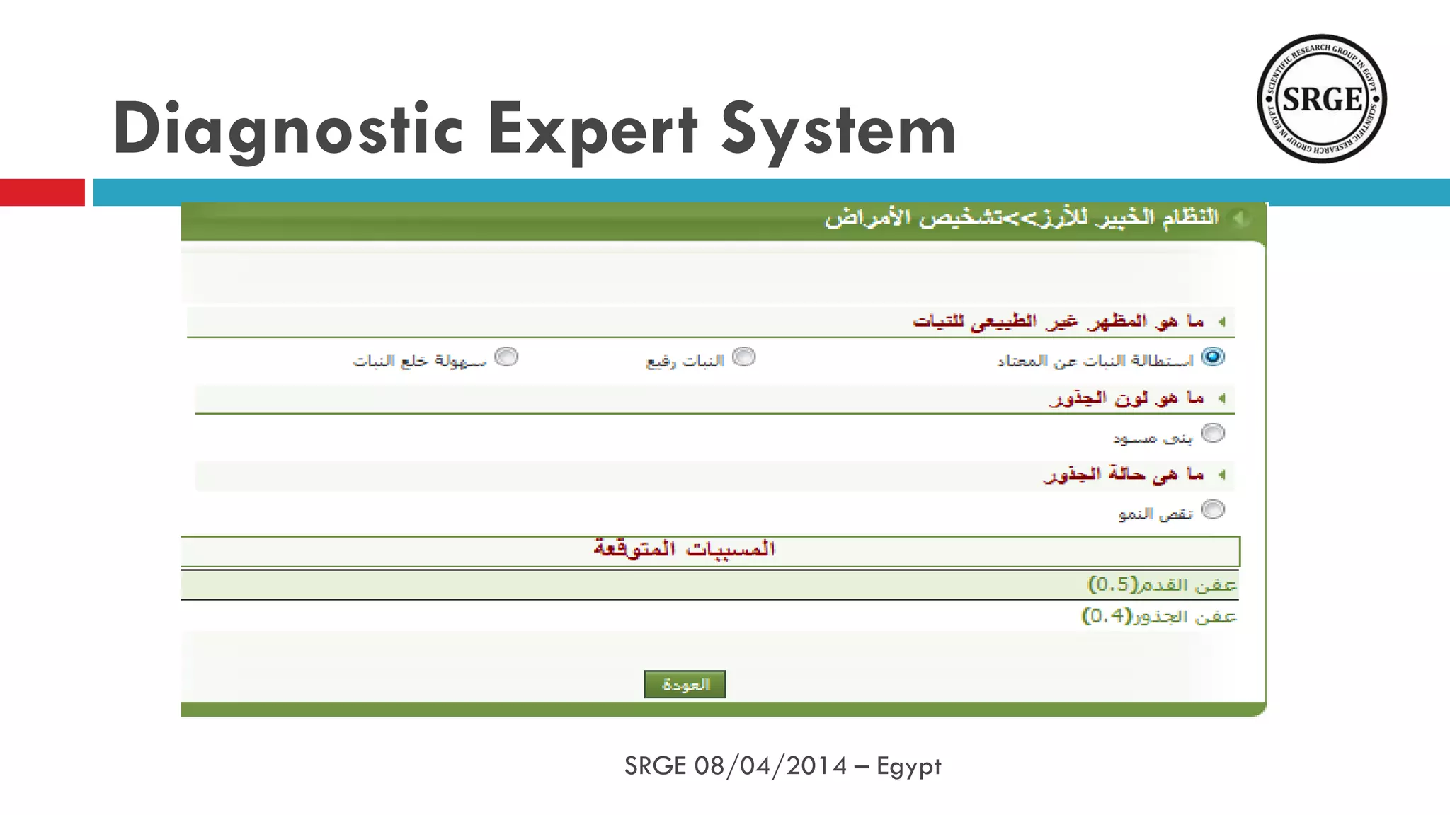 Diagnostic Expert System
SRGE 08/04/2014 – Egypt
 