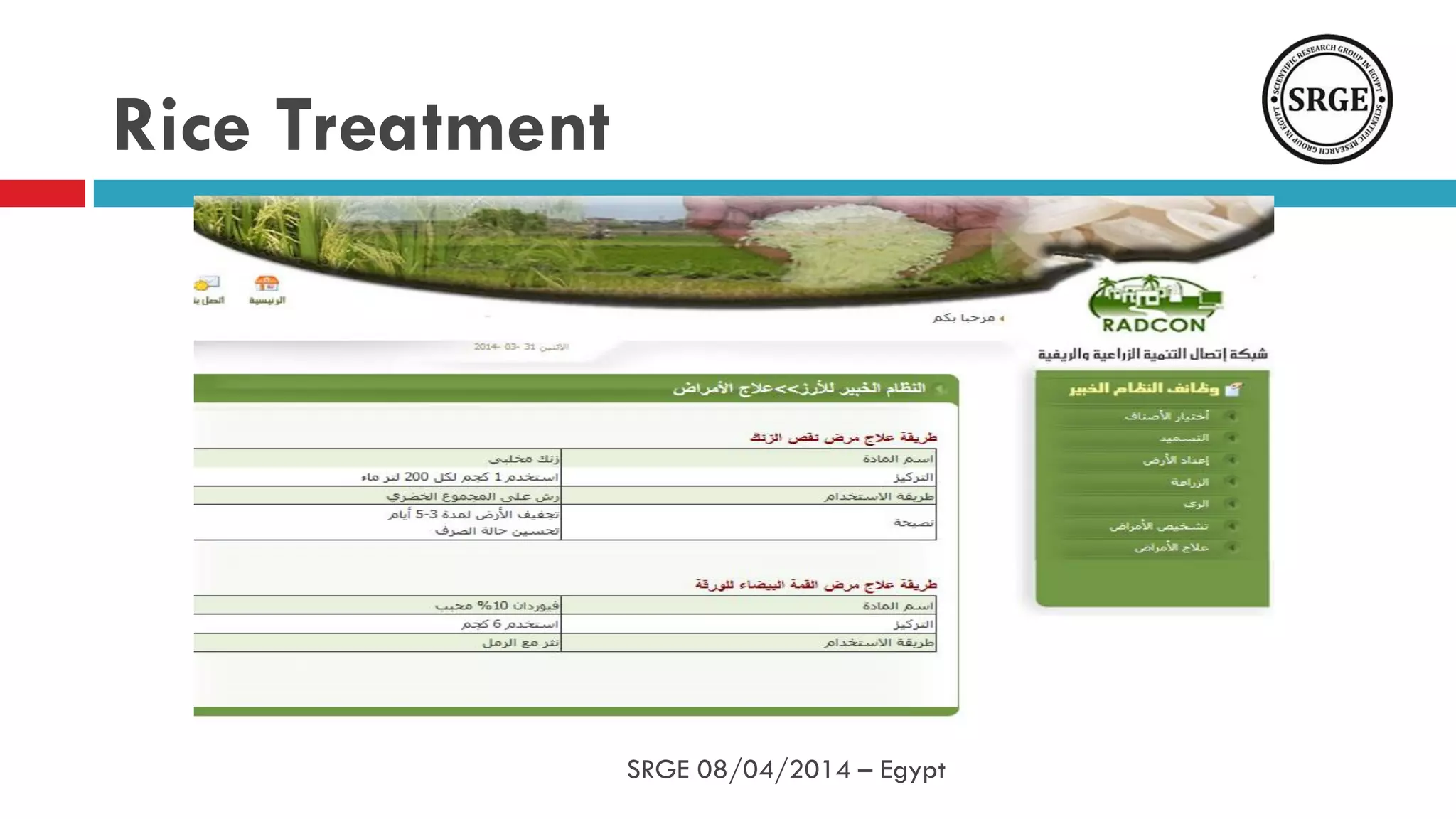 Rice Treatment
SRGE 08/04/2014 – Egypt
 