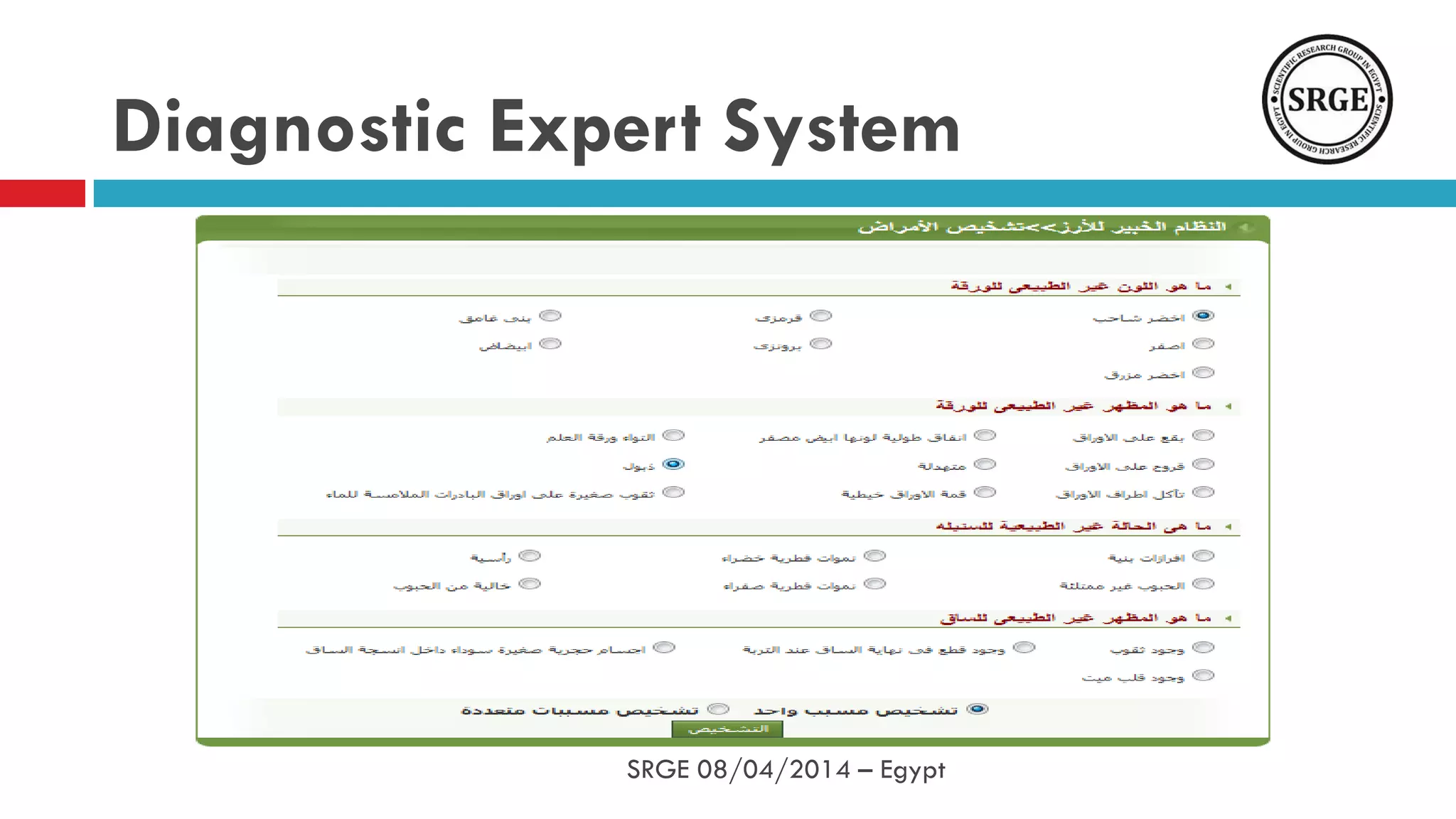 Diagnostic Expert System
SRGE 08/04/2014 – Egypt
 