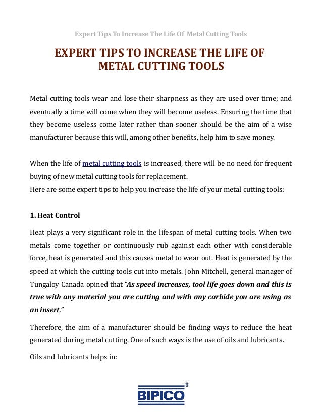 Expert tips to increase the life of metal cutting tools