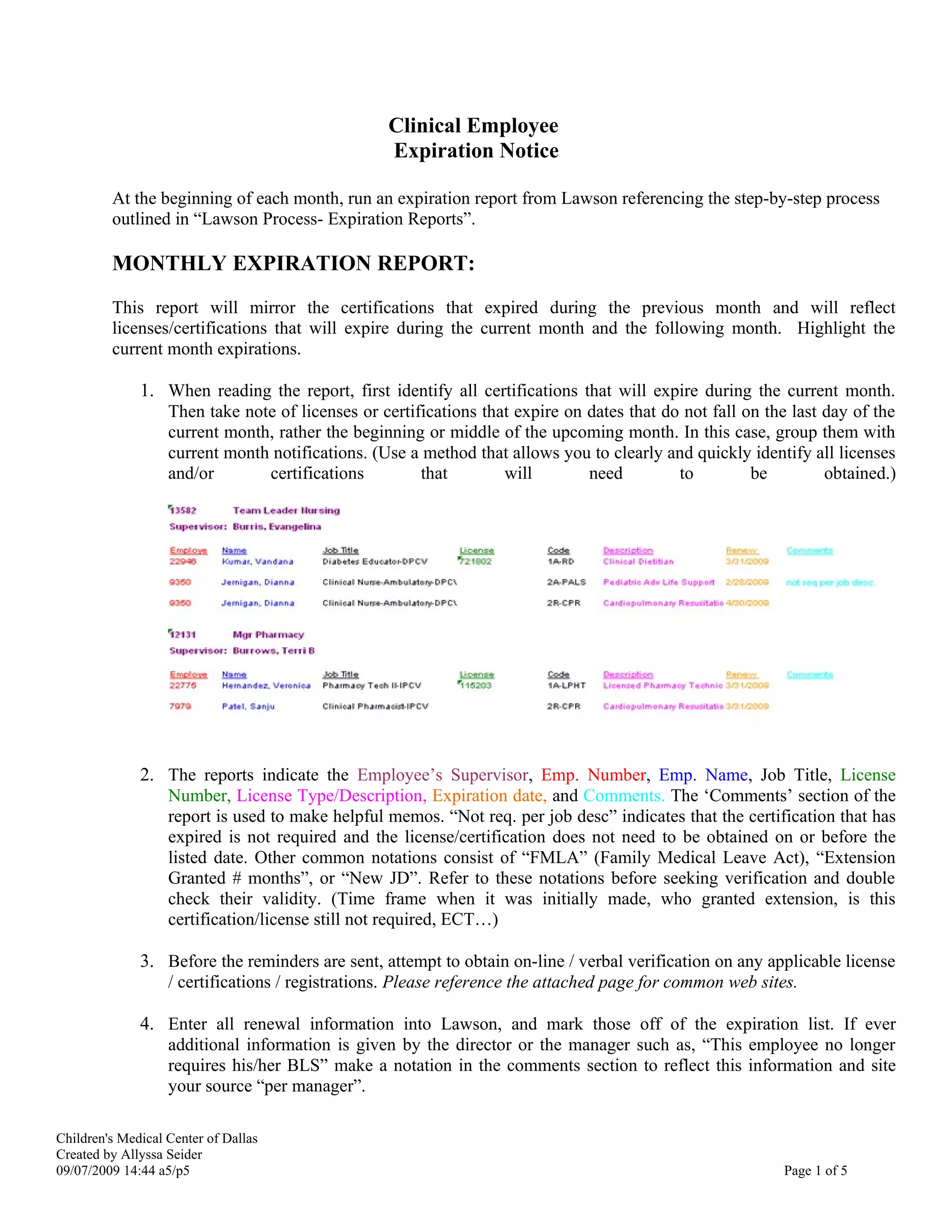 Expiration Notification Process- implemented 2009 | DOC | Resume ...