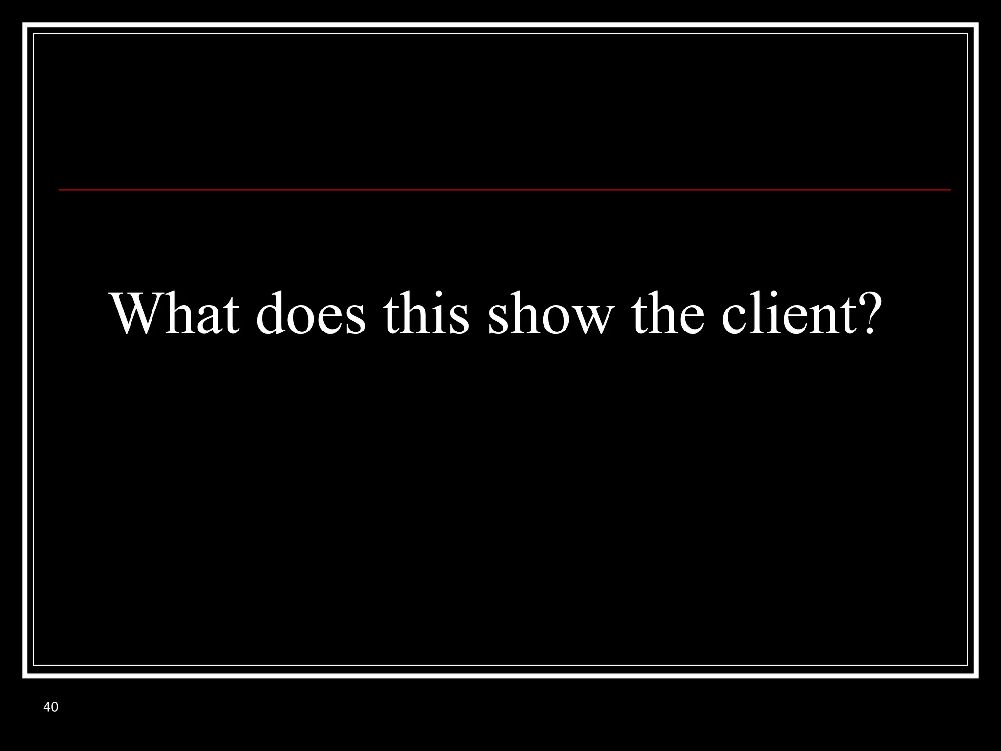 What does this show the client?

40

 