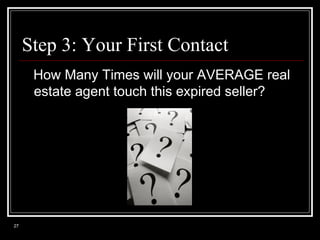 Step 3: Your First Contact
How Many Times will your AVERAGE real
estate agent touch this expired seller?

27

 