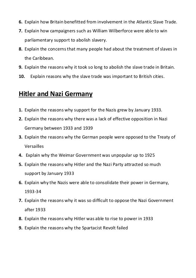 Example National 5 History questions - Explain