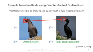 2 5
Explainable AI: Making ML and DL models more interpretable
What features need to be changed and by how much to flip a model’s prediction?
[Goyal et. al., 2019]
 
