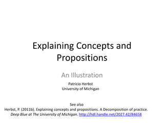 Explaining Concepts and
Propositions
An Illustration
Patricio Herbst
University of Michigan
See also
Herbst, P. (2011b). Explaining concepts and propositions. A Decomposition of practice.
Deep Blue at The University of Michigan. http://hdl.handle.net/2027.42/84658
 