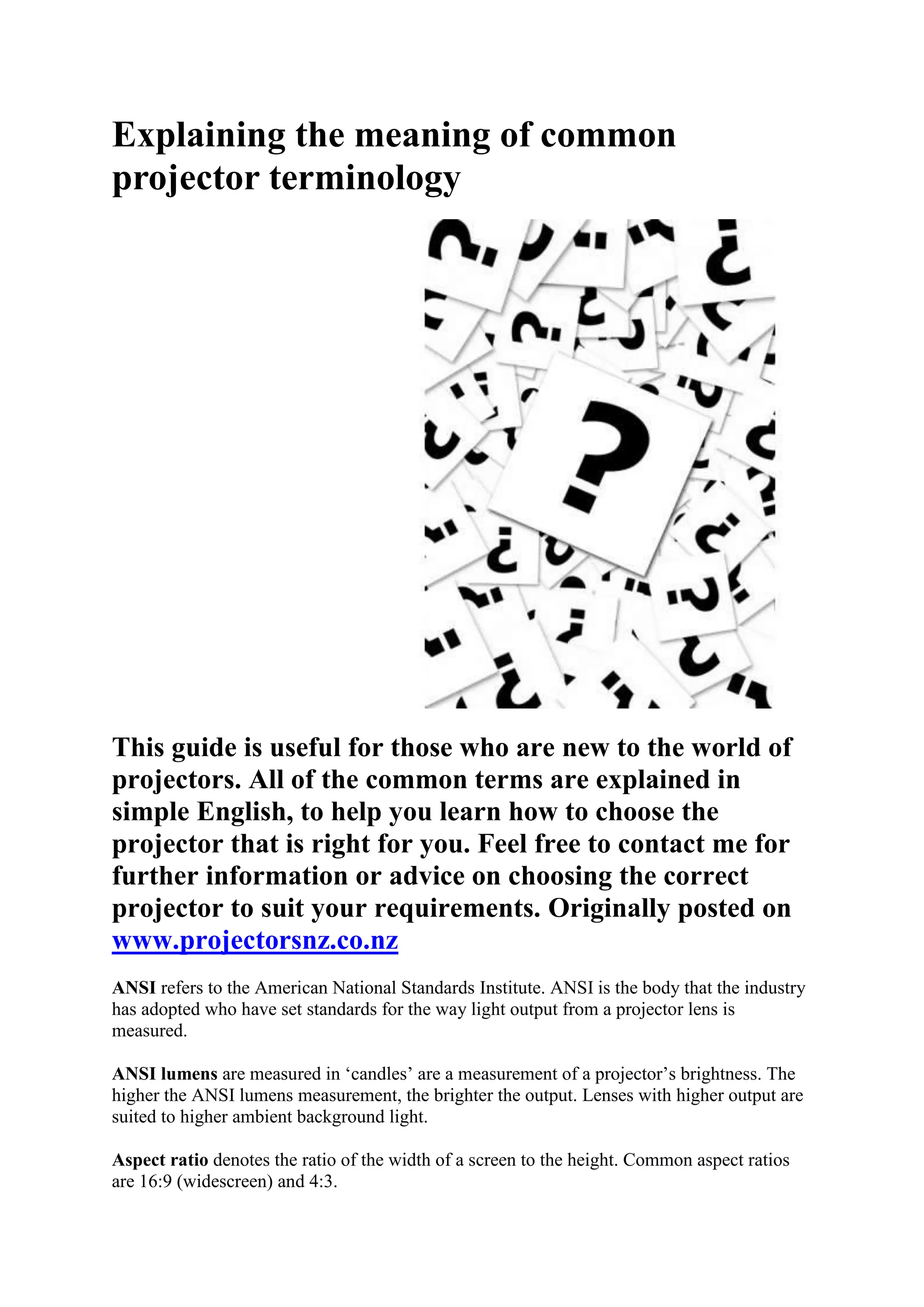 Explaining the meaning of common projector terminology | DOCX | Home ...