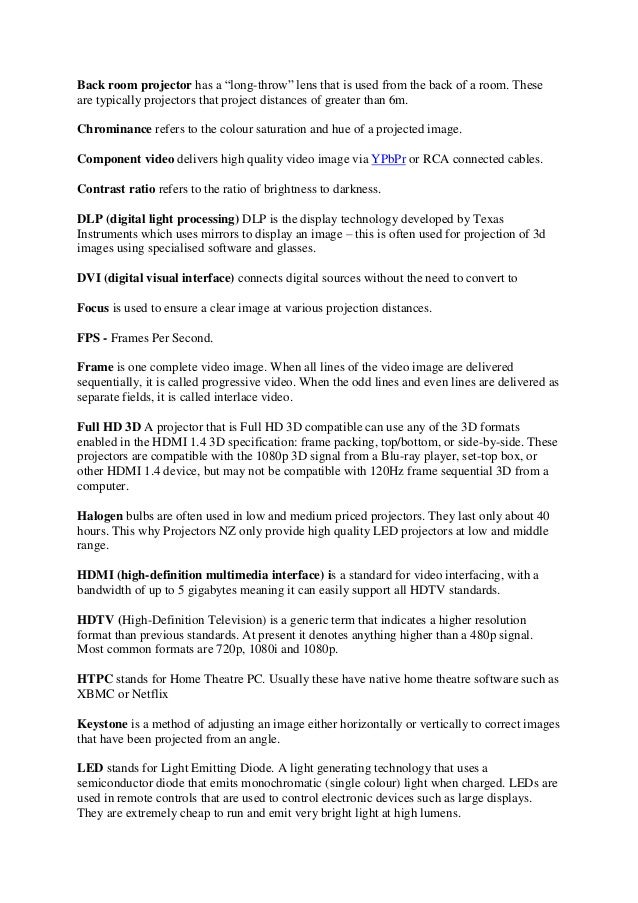 Explaining the meaning of common projector terminology