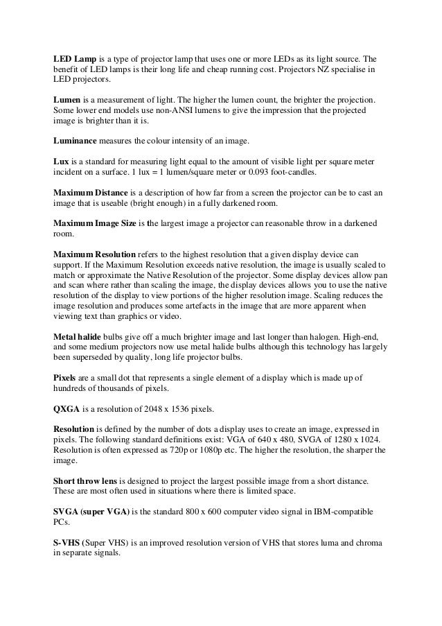 Explaining the meaning of common projector terminology