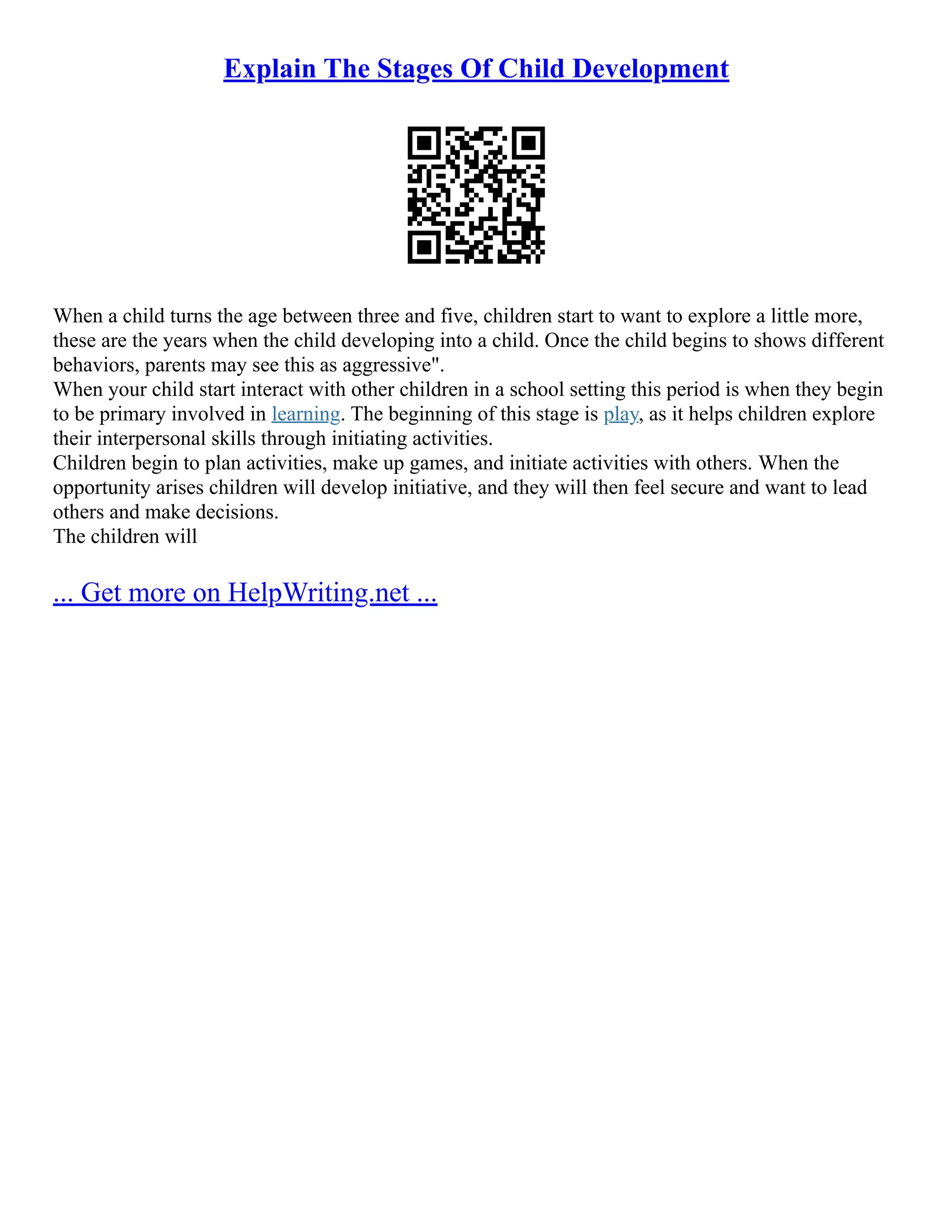 Explain The Stages Of Child Development | PDF