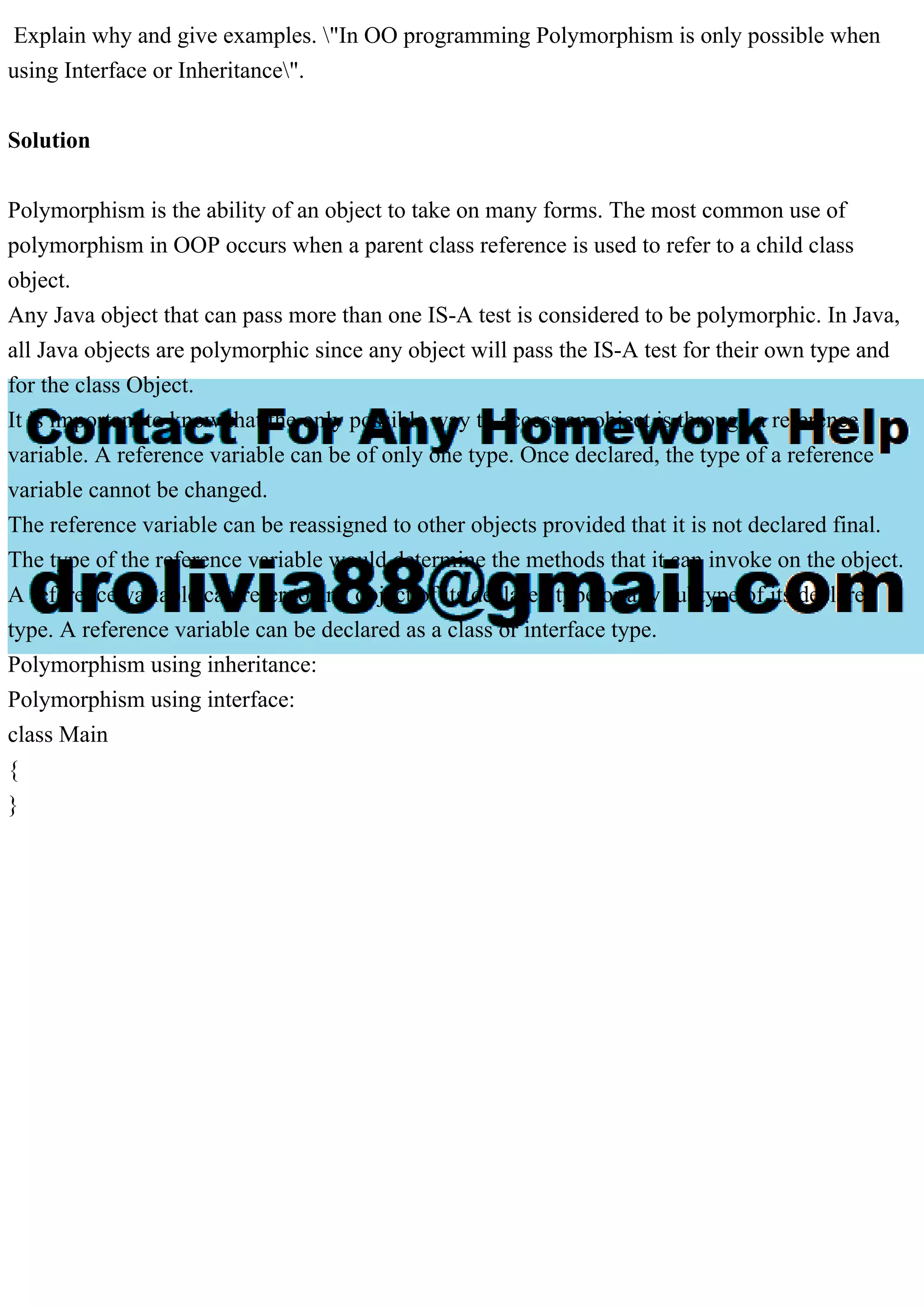 Explain why and give examples. In OO programming Polymorphism is on.pdf