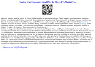 Explain Why Companies Should Not Be Allowed To Market To... | PPT