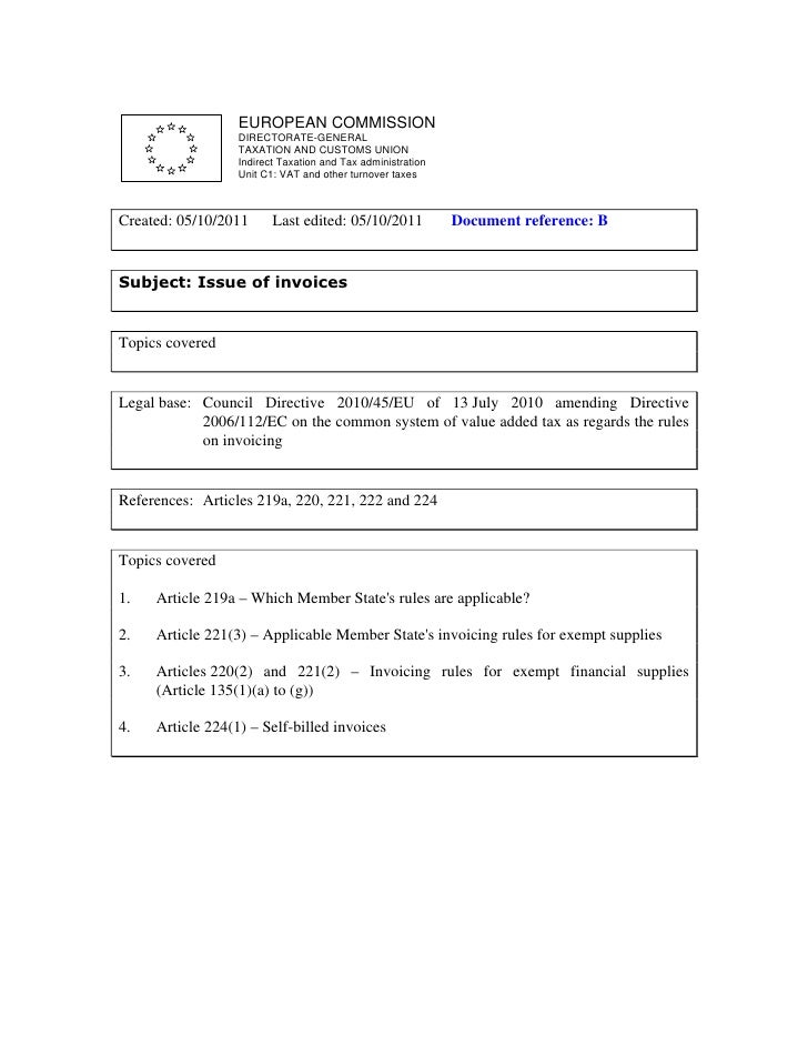 Explanatory notes VAT invoicing rules