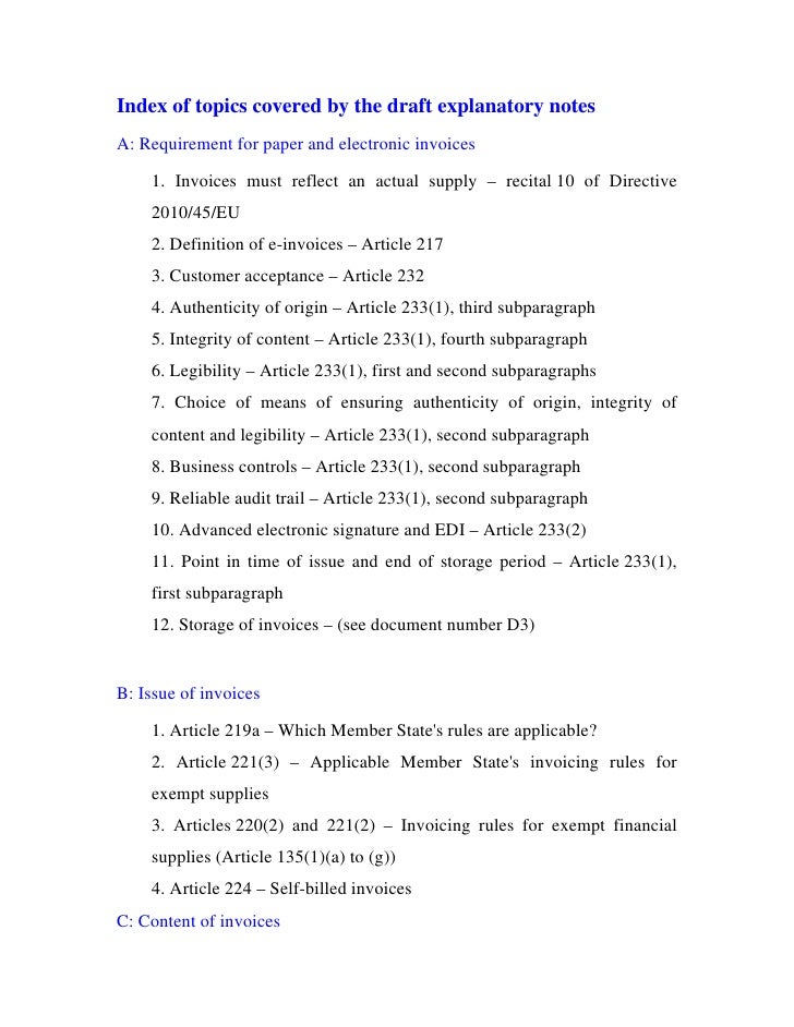 Explanatory notes VAT invoicing rules