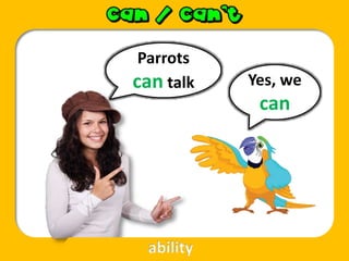 Parrots
can talk Yes, we
can
ability
 