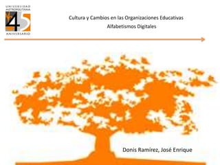 Cultura y Cambios en las Organizaciones Educativas
Alfabetismos Digitales
Donis Ramírez, José Enrique
 