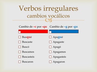 Verbos irregularescambios vocálicos