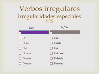 Verbos irregularesirregularidades especiales