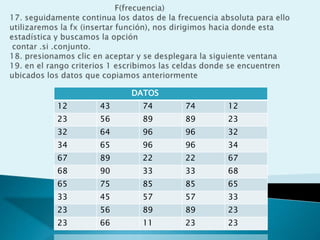 DATOS
12 43 74 74 12
23 56 89 89 23
32 64 96 96 32
34 65 96 96 34
67 89 22 22 67
68 90 33 33 68
65 75 85 85 65
33 45 57 57 33
23 56 89 89 23
23 66 11 23 23
 