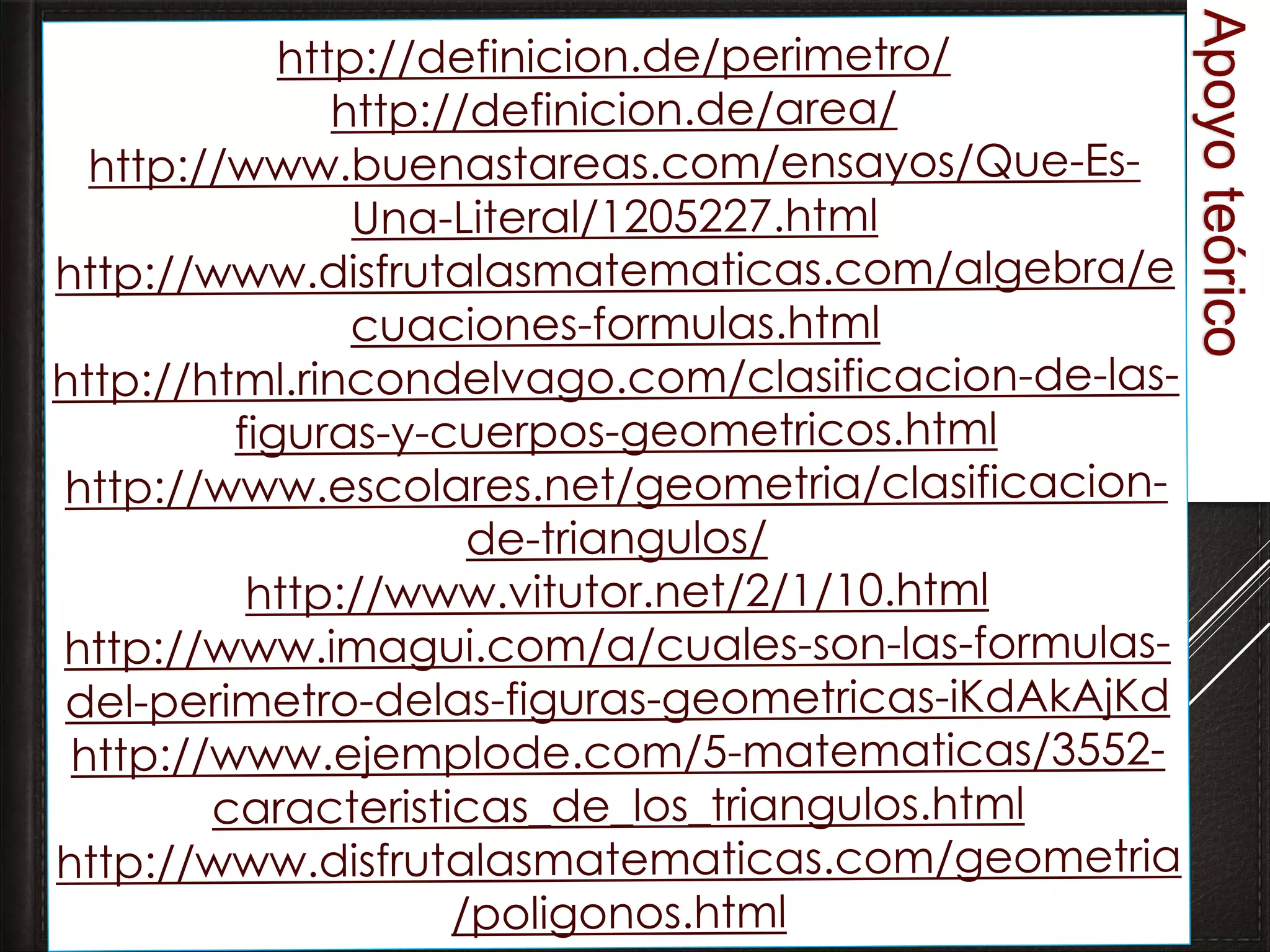 Explicación del significado de fórmulas geométricas, al considerar las ...