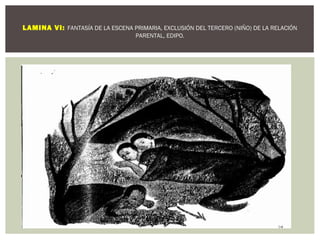 LAMINA VI: FANTASÍA DE LA ESCENA PRIMARIA, EXCLUSIÓN DEL TERCERO (NIÑO) DE LA RELACIÓN 
PARENTAL, EDIPO. 
 
