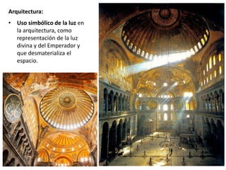 Arquitectura:
• Uso simbólico de la luz en
la arquitectura, como
representación de la luz
divina y del Emperador y
que desmaterializa el
espacio.
 