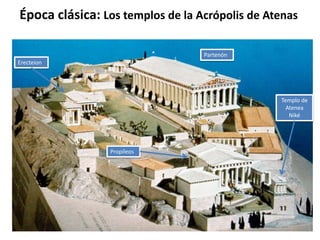 Época clásica: Los templos de la Acrópolis de Atenas
Partenón
Templo de
Atenea
Niké
Propíleos
Erecteion
 