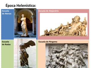 Época Helenística:
Escuela
de Atenas
Escuela de Alejandría
Escuela
de Rodas
Escuela de Pérgamo
 