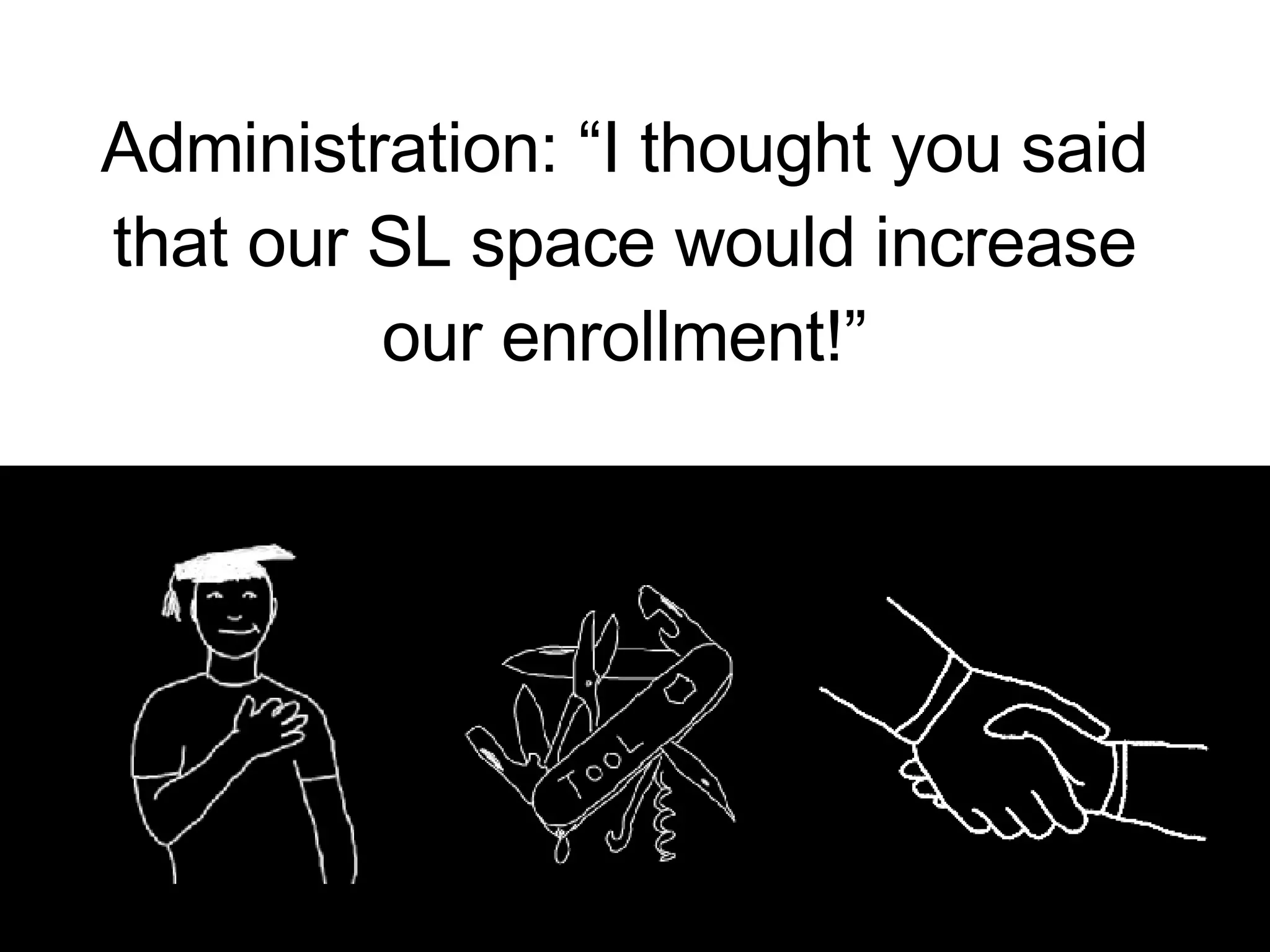 Administration: “I thought you said that our SL space would increase our enrollment!” 