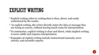 Understanding Implicit and Explicit Writing: Features and Examples | PPTX