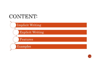 Understanding Implicit vs. Explicit Writing: Features and Examples | PDF