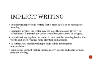 Explicit Form Vs. Implicit Form Examples Understanding Implicit vs. Explicit Writing: Features and Examples | PDF