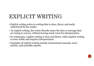 Understanding Implicit vs. Explicit Writing: Features and Examples | PDF