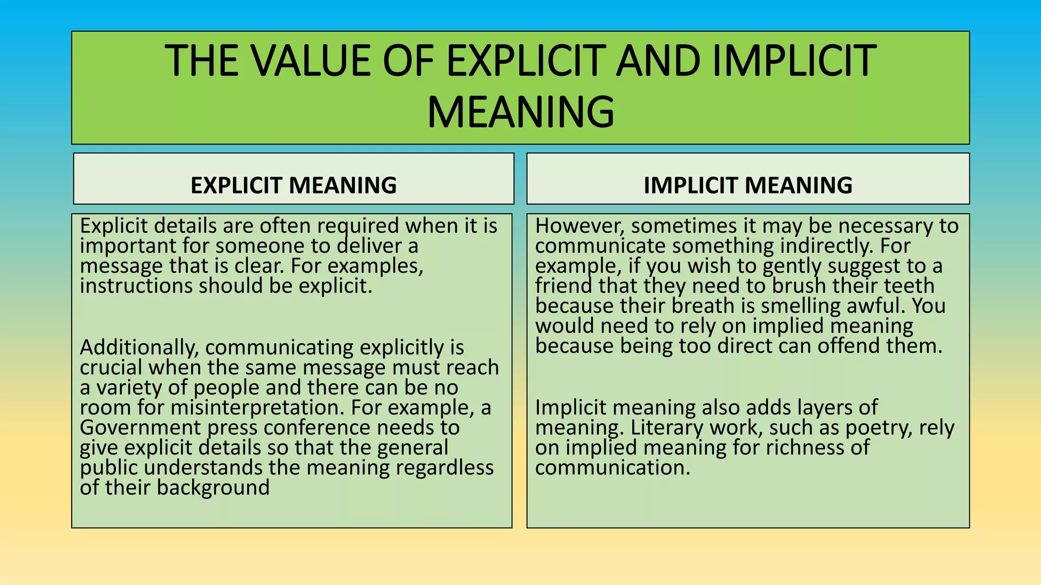 Explicit versus implicit meaning PPT