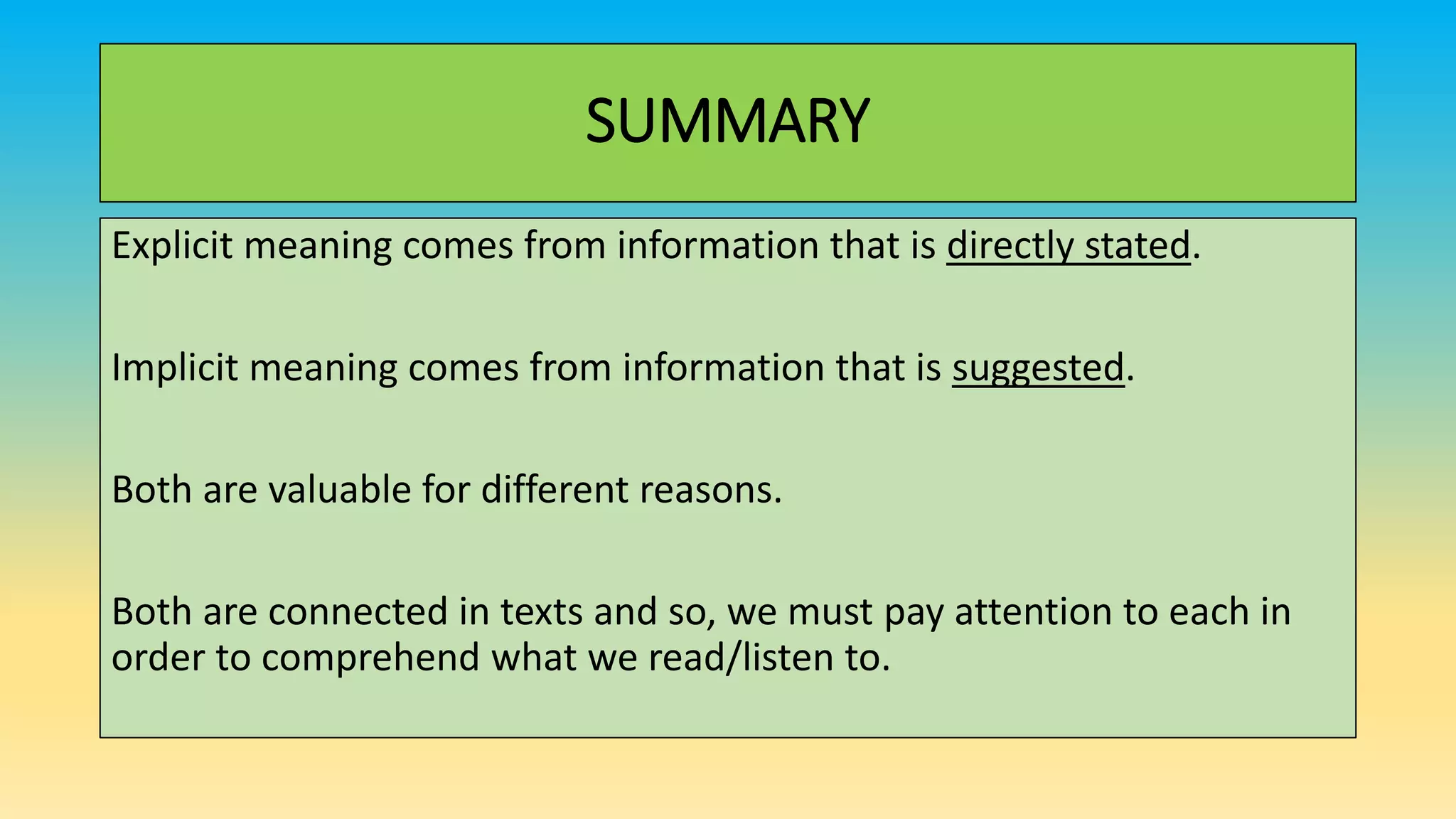 Explicit versus implicit meaning PPT