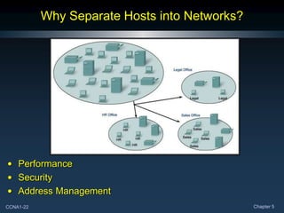 CCNA1-22 Chapter 5
Why Separate Hosts into Networks?
• Performance
• Security
• Address Management
 
