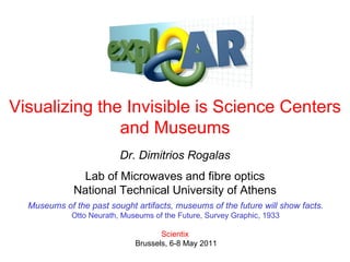 Visualizing the Invisible is Science Centers and Museums Dr.   Dimitrios Rogalas Lab of Microwaves and fibre optics National Technical University of Athens Museums of the past sought artifacts, museums of the future will show facts. Otto Neurath, Museums of the Future, Survey Graphic, 1933 Scientix B russels ,  6-8 May 2011 