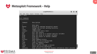 www.prismacsi.com
© All Rights Reserved.
28
Metasploit Framework - Help
 