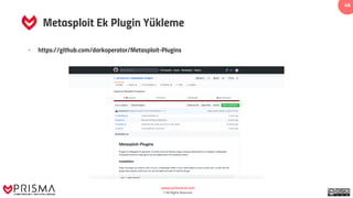 www.prismacsi.com
© All Rights Reserved.
46
Metasploit Ek Plugin Yükleme
• https://github.com/darkoperator/Metasploit-Plugins
 