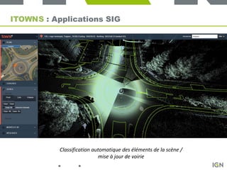 ITOWNS : Visualisation
Visualisation de maillages, nuages de points, images projetées en
sous-terrain
 