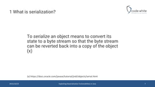 1 What is serialization?
To serialize an object means to convert its
state to a byte stream so that the byte stream
can be...
