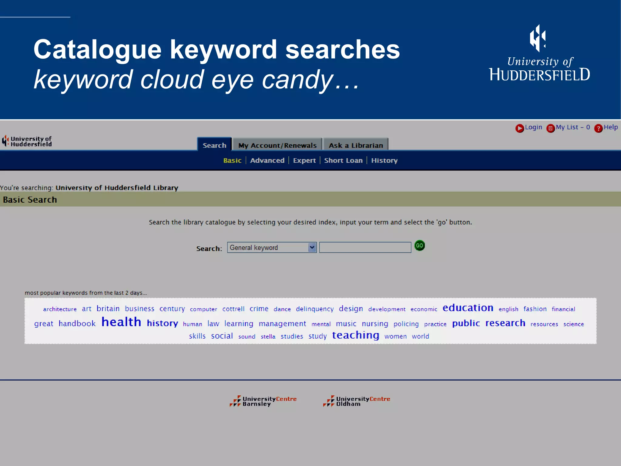 Catalogue keyword searches keyword cloud eye candy… 