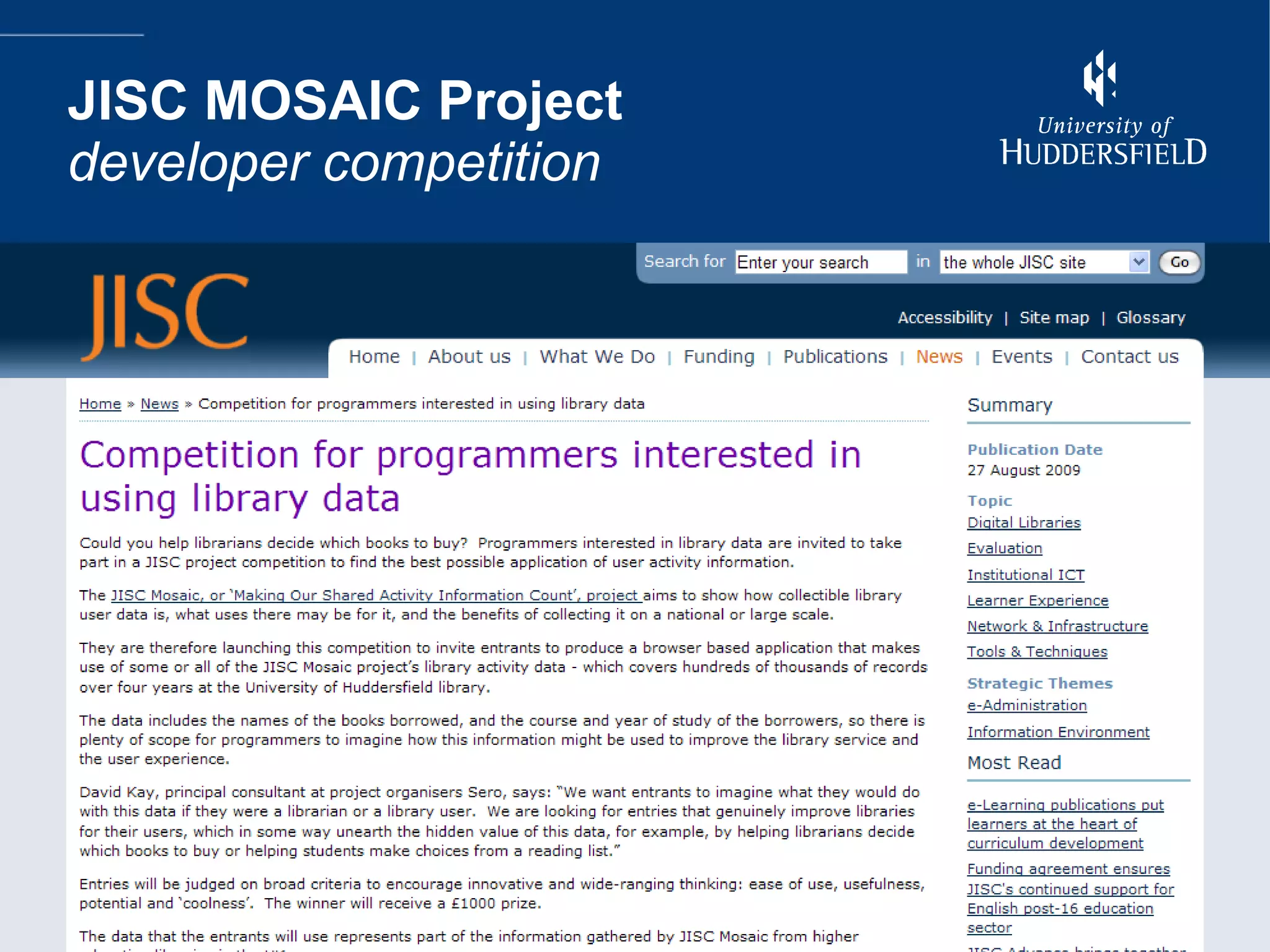 JISC MOSAIC Project developer competition 