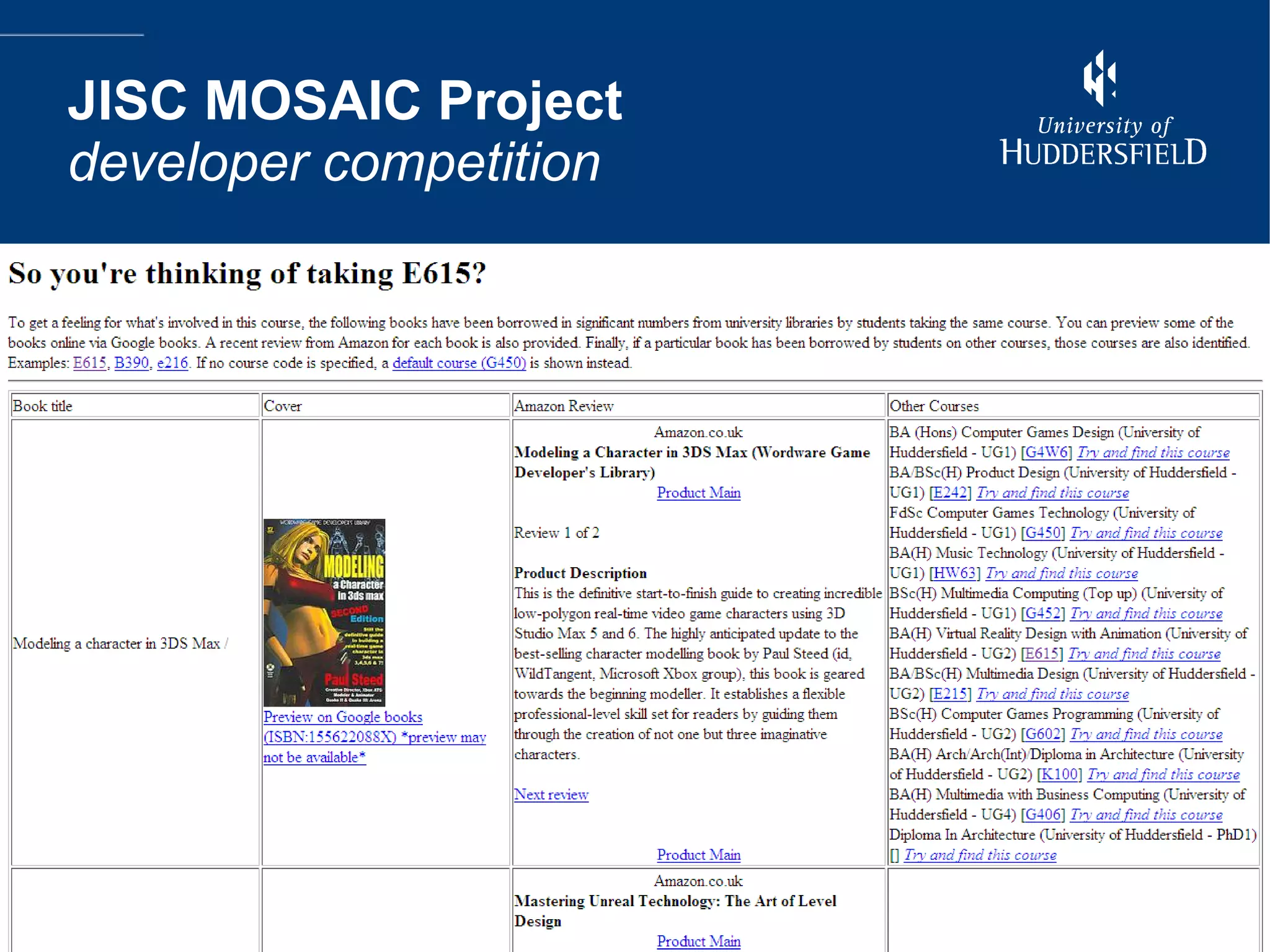 JISC MOSAIC Project developer competition 