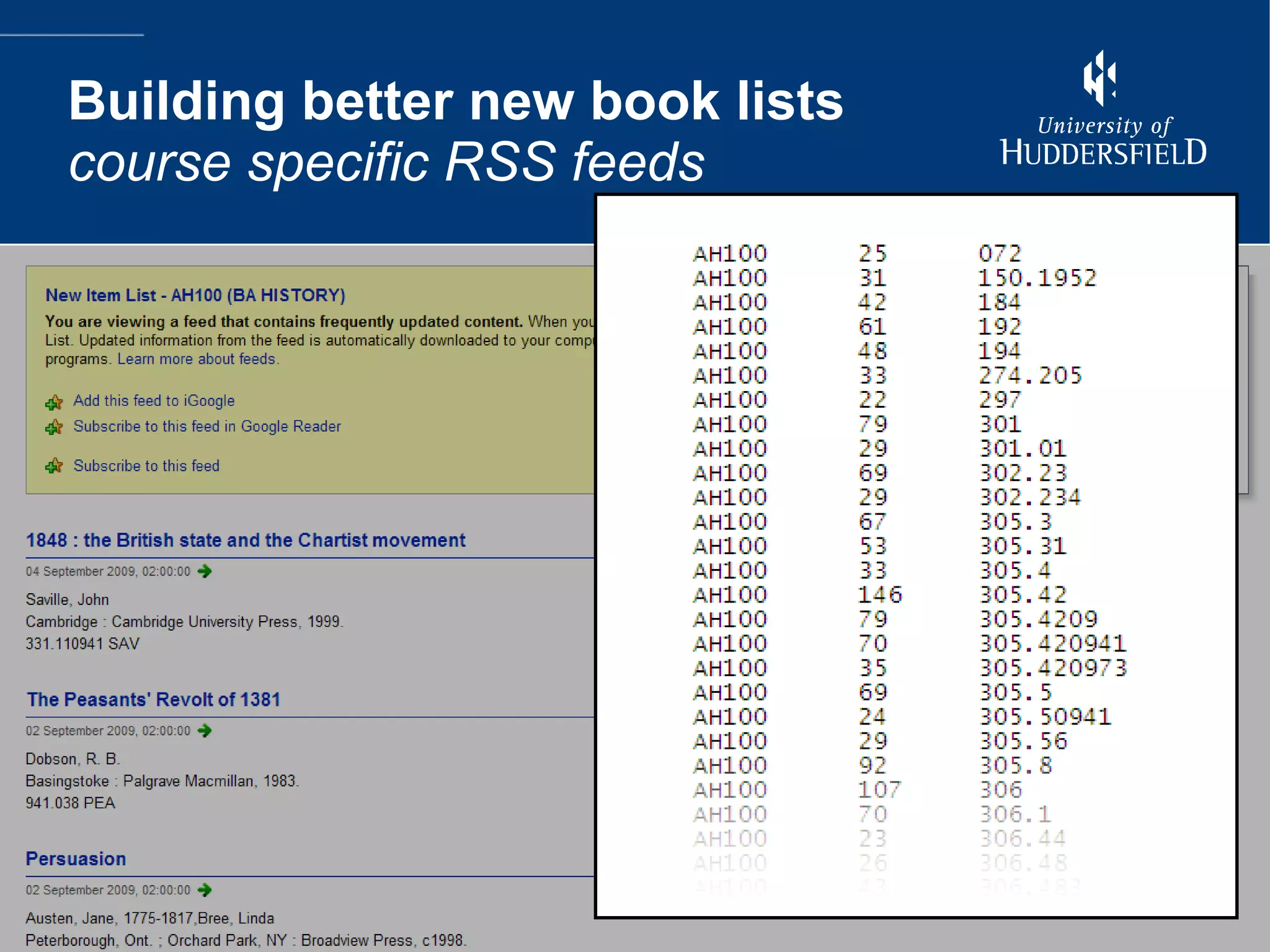 Building better new book lists course specific RSS feeds 