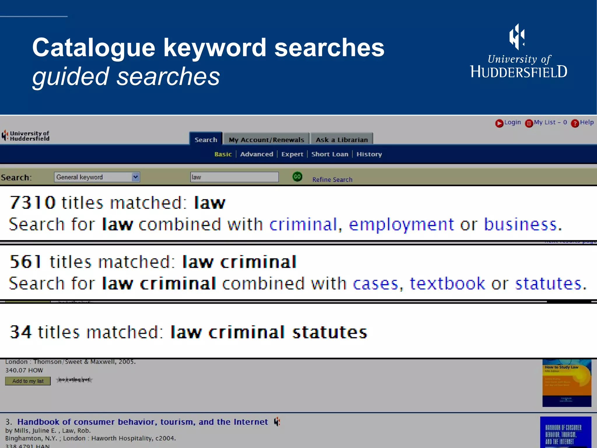 Catalogue keyword searches guided searches 