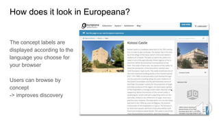 How does it look in Europeana?
The concept labels are
displayed according to the
language you choose for
your browser
Users can browse by
concept
-> improves discovery
 
