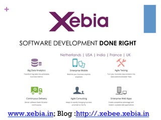 +

SOFTWARE DEVELOPMENT DONE RIGHT
Netherlands | USA | India | France | UK

www.xebia.in; Blog :http://.xebee.xebia.in

 
