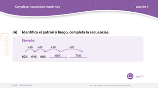 OA1 - OAE: Completar secuencias numéricas hasta 10 000 000
Unidad 1 | Grandes números
Completar secuencias numéricas Lección 4
pág. 31
 