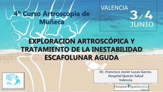 4º Curso Artroscopia de
Muñeca
Dr. Francisco Javier Lucas García.
Hospital Quirón Salud
Valencia
VALENCIA
 